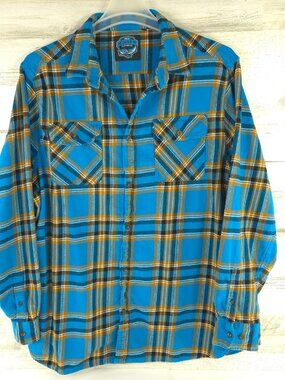 Angry Minnow Clothing Co Mens SZ XXL Blue Plaid Long Sleeve SOFT BRUSHED Flannel